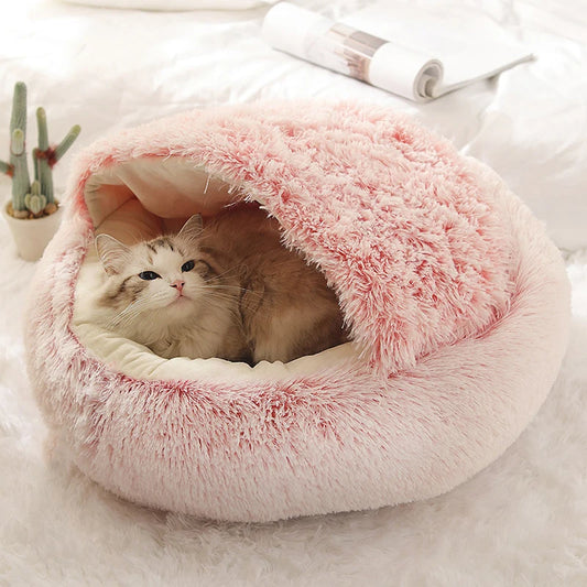 Soft Plush Pet Bed - 2 in 1 Sleeping Nest Cave for Small Pets